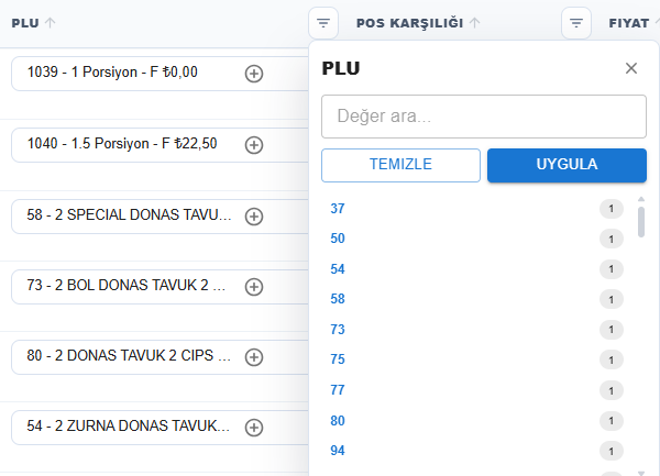 Grid filtreleri