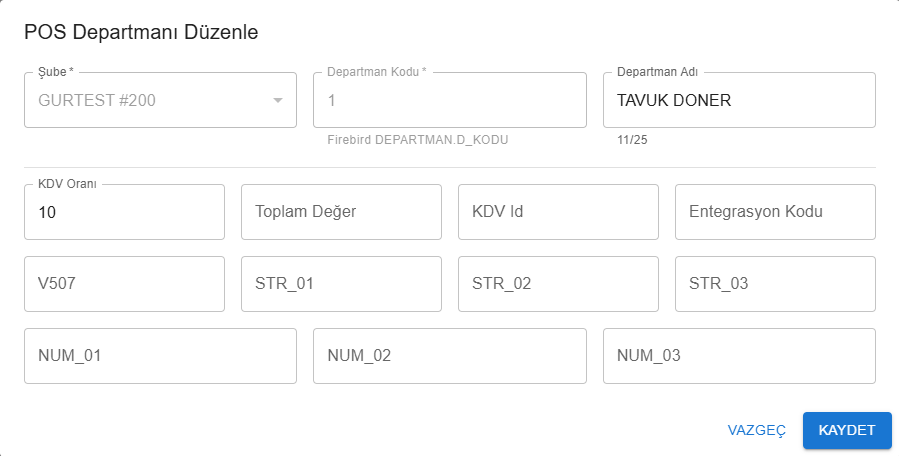 POS Departmanı Düzenle