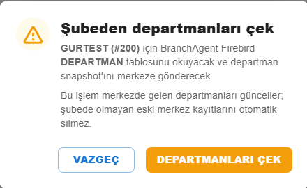 Şubeden Departmanları Çek